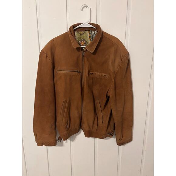 Vintage Genuine Naked Leather Loose Bomber Jacket Zip up Pockets - Picture 1 of 13